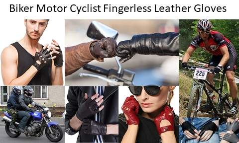 Biker and Motor Cyclist Fingerless Leather Gloves