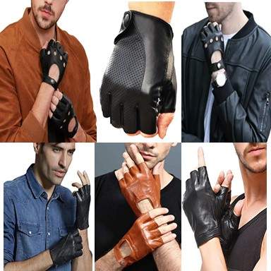 Mens Biker Fingerless Leather Gloves